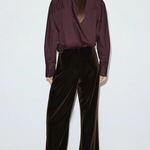 Mango Velvet Dark Brown Wide Leg Pants